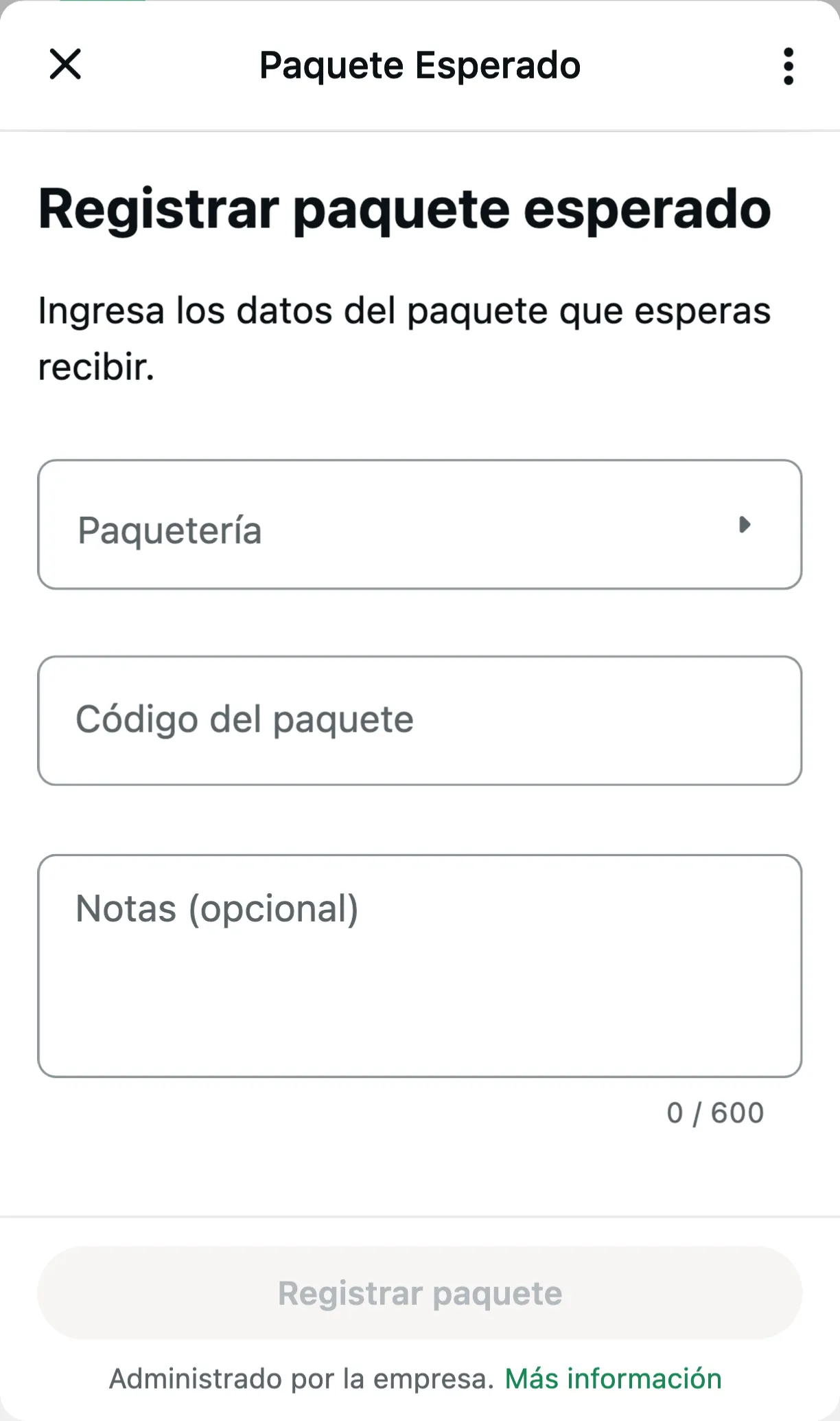 Registrar un paquete esperado