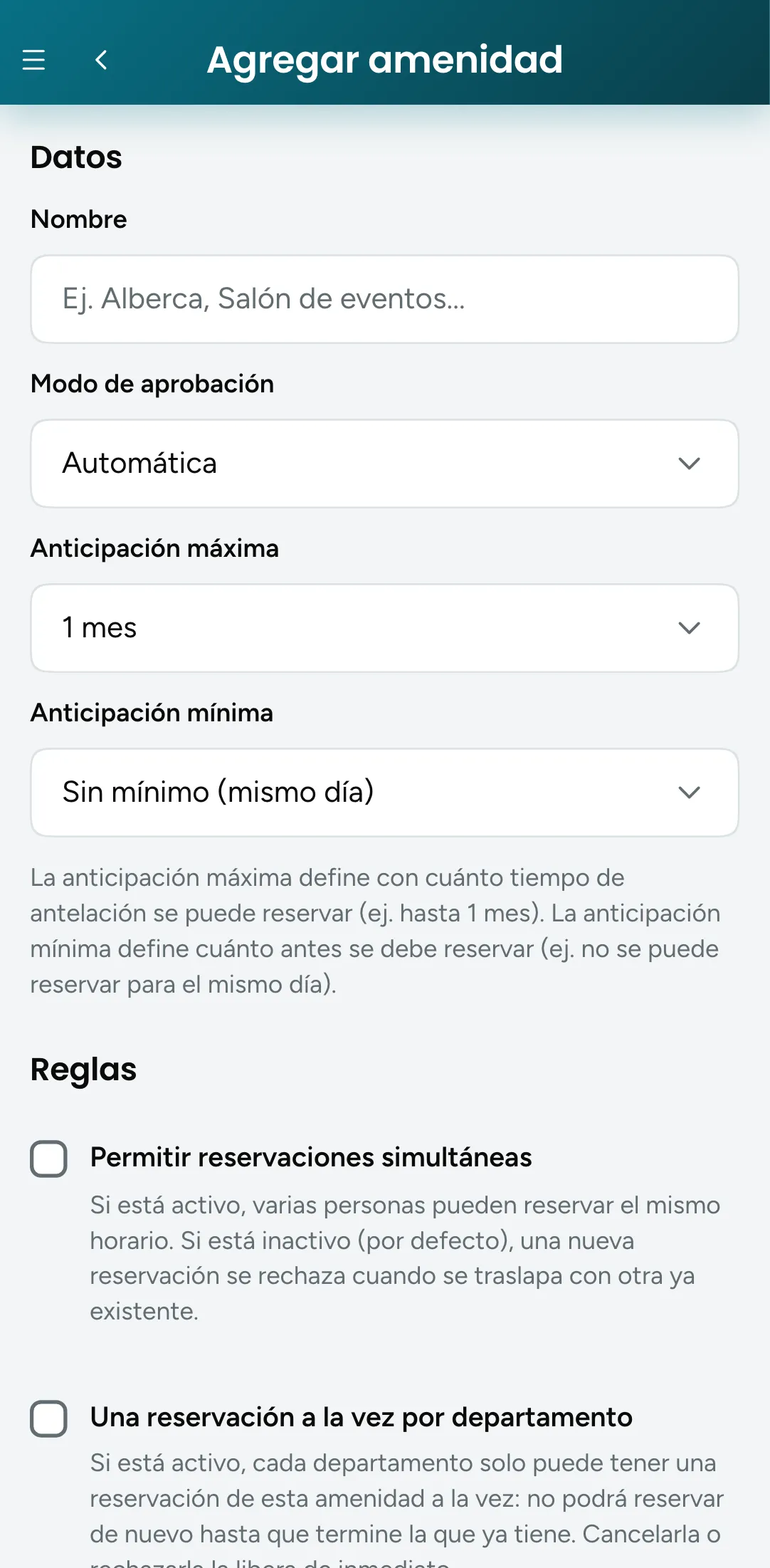 Crear una amenidad