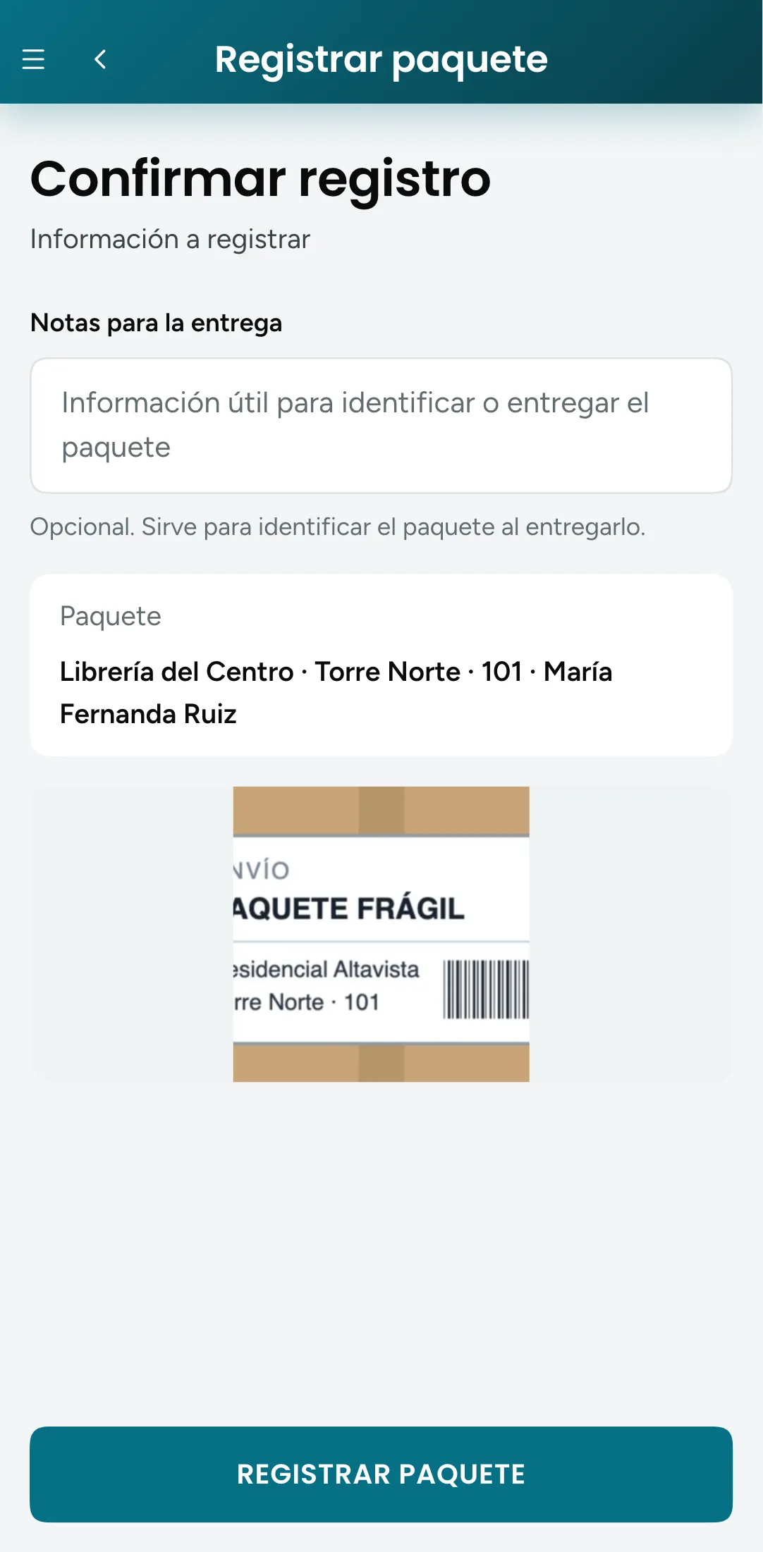 Registrar un paquete