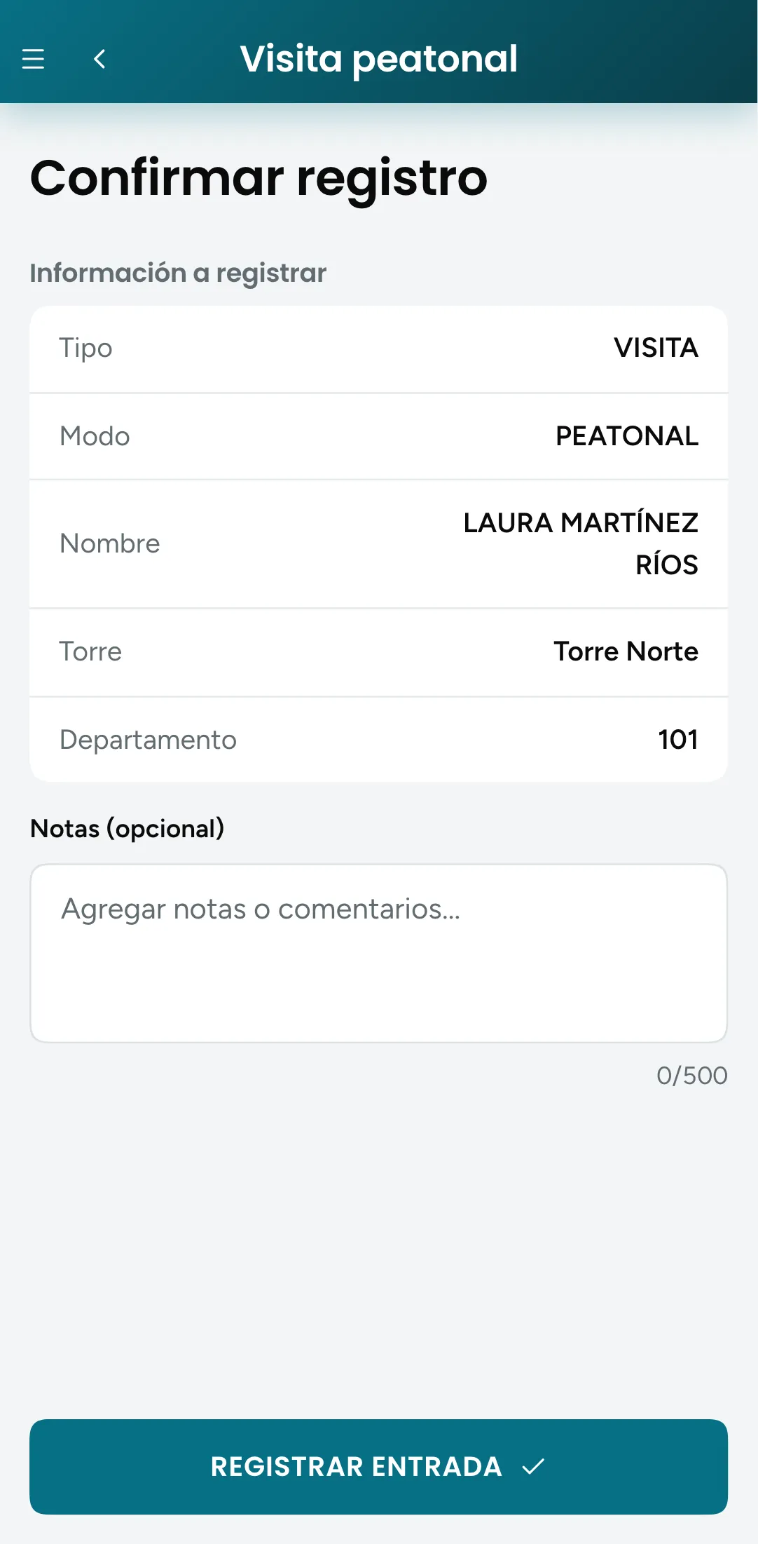 Confirmación del registro
