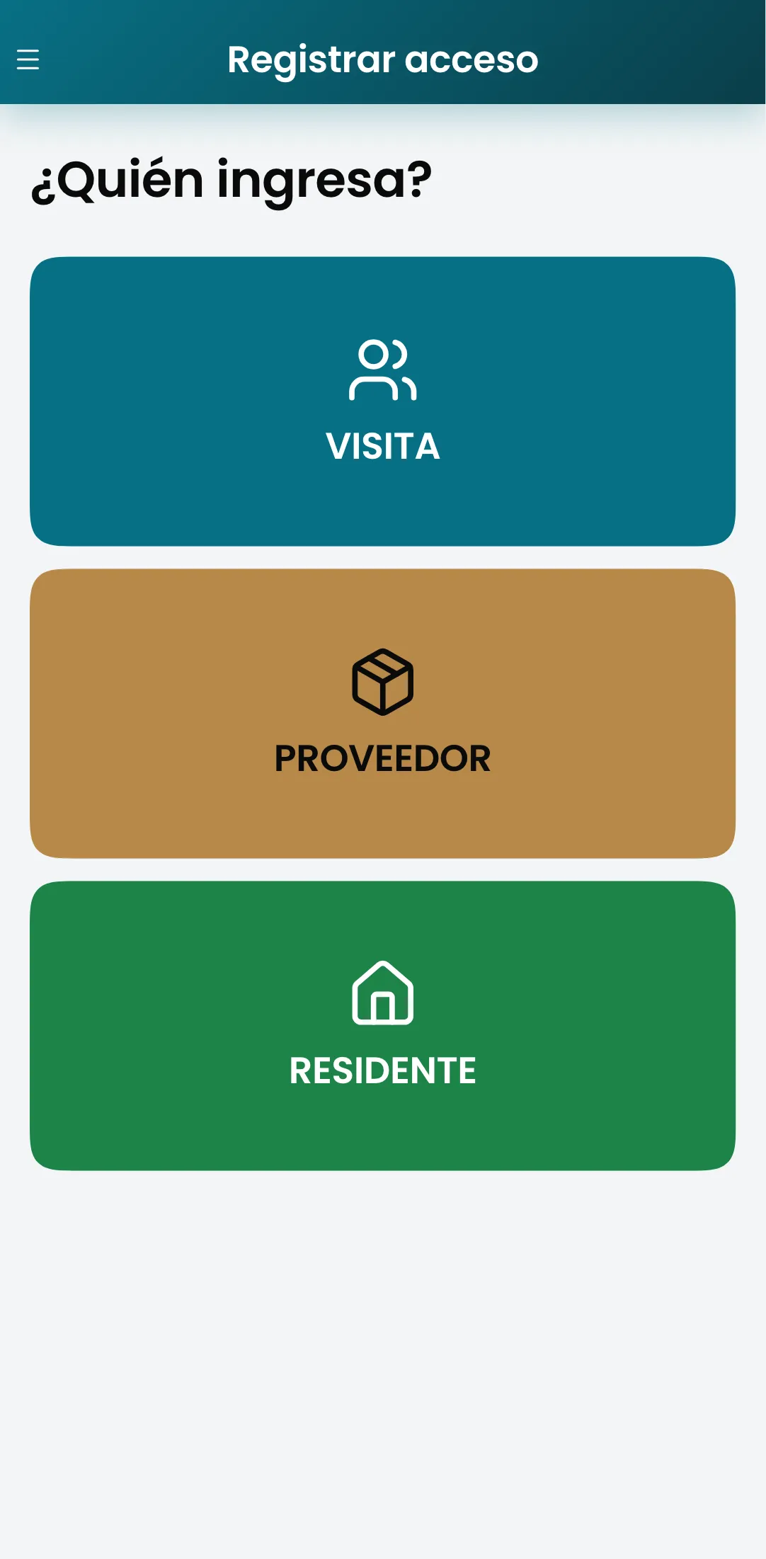 Selección de tipo de visitante
